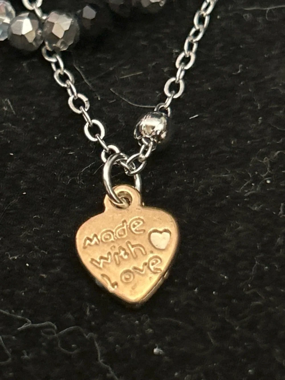 Heart Charm Double-Layer Bracelet in Silver and Black